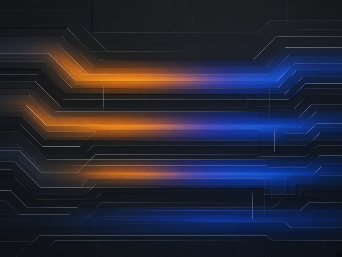 Abstract heating-zone pathway bands in warm amber and cobalt